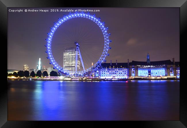 London eye at night eliminated.Reflections of Lond Framed Print by Andrew Heaps