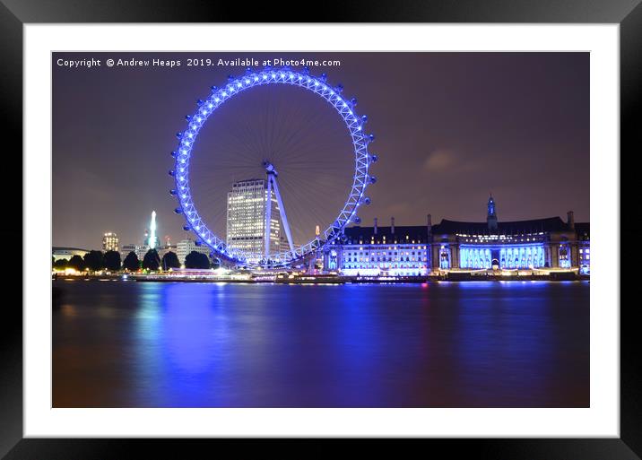 London eye at night eliminated.Reflections of Lond Framed Mounted Print by Andrew Heaps