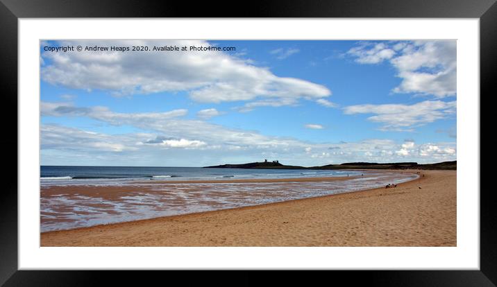 Beach view towards Dunstanburgh Castle Framed Mounted Print by Andrew Heaps