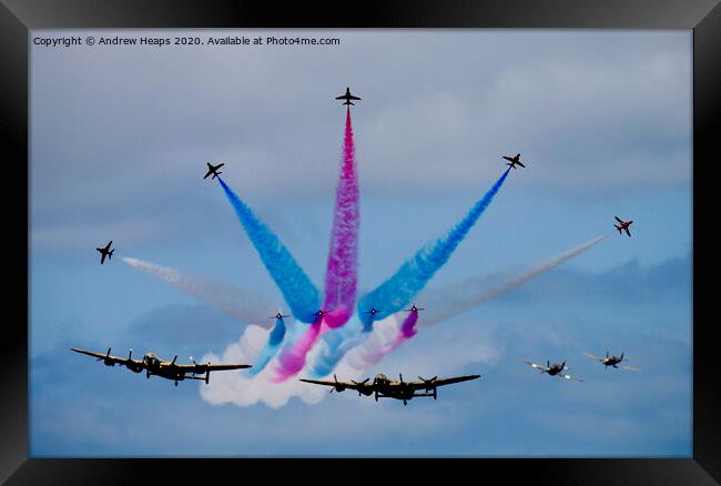 Red Arrows & Lancaster bomber plus Spitfires. Framed Print by Andrew Heaps