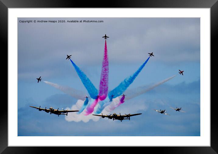 Red Arrows & Lancaster bomber plus Spitfires. Framed Mounted Print by Andrew Heaps