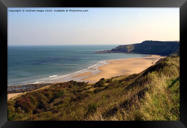 Cayton bay beach in Scarborough Framed Print by Andrew Heaps