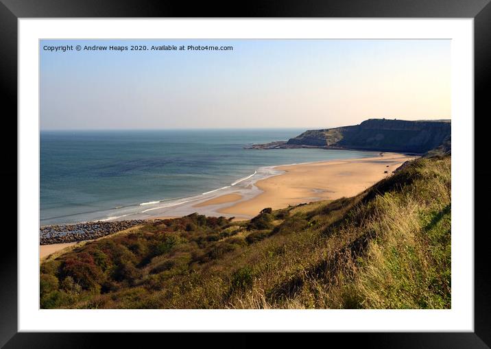 Cayton bay beach in Scarborough Framed Mounted Print by Andrew Heaps