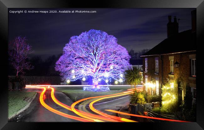 Christmas light trails at Astbury village Framed Print by Andrew Heaps