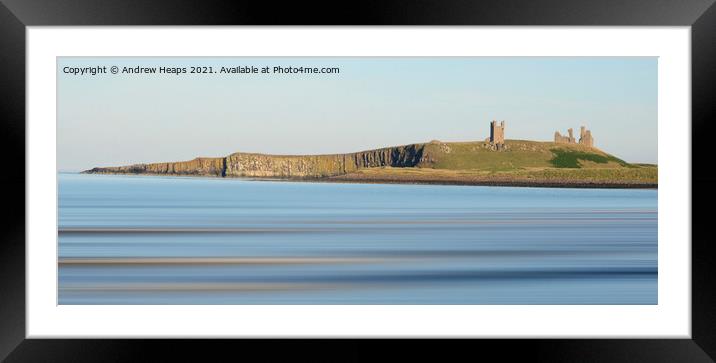 View of Dunstaburgh castle from Embleton beach  Framed Mounted Print by Andrew Heaps