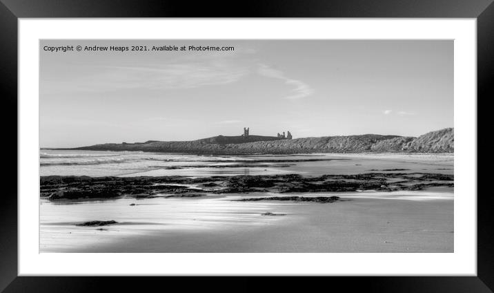Dunstanburgh castle in Northumberland beach scene Framed Mounted Print by Andrew Heaps