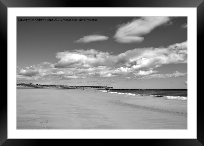 Beach scene with cloudy sky in Northumberland  Framed Mounted Print by Andrew Heaps
