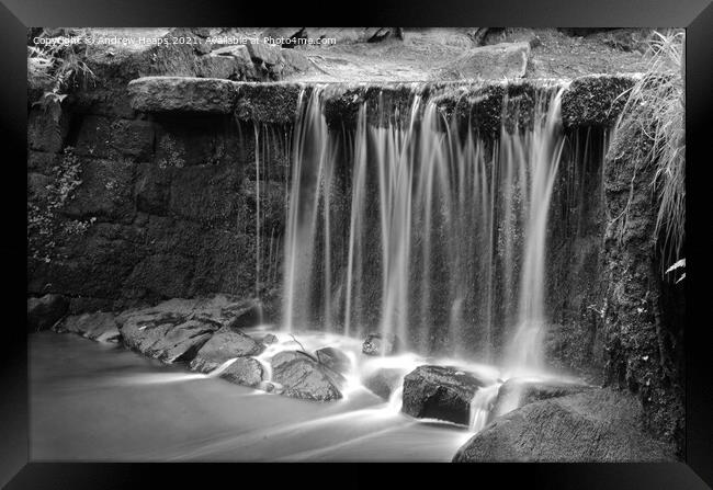 Knypersley pool waterfall frosty water Framed Print by Andrew Heaps
