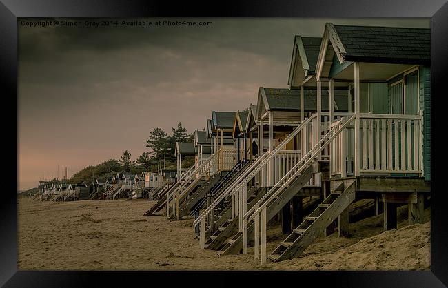  Beach Huts at Dawn Framed Print by Simon Gray