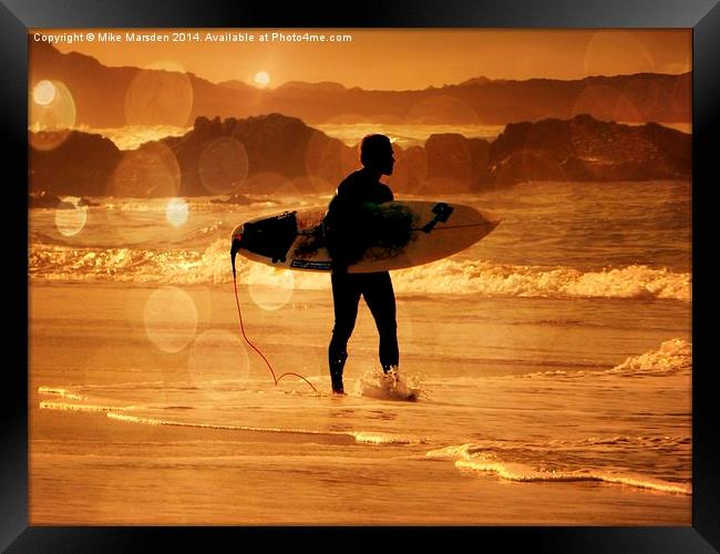 The Early Surfer Gets The Wave  Framed Print by Mike Marsden