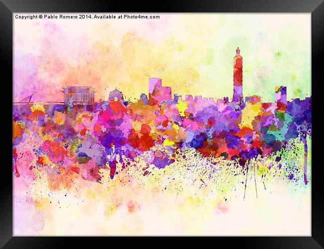 Taipei skyline in watercolor background Framed Print by Pablo Romero