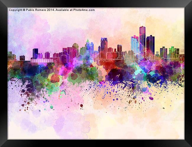 Detroit skyline in watercolor background Framed Print by Pablo Romero