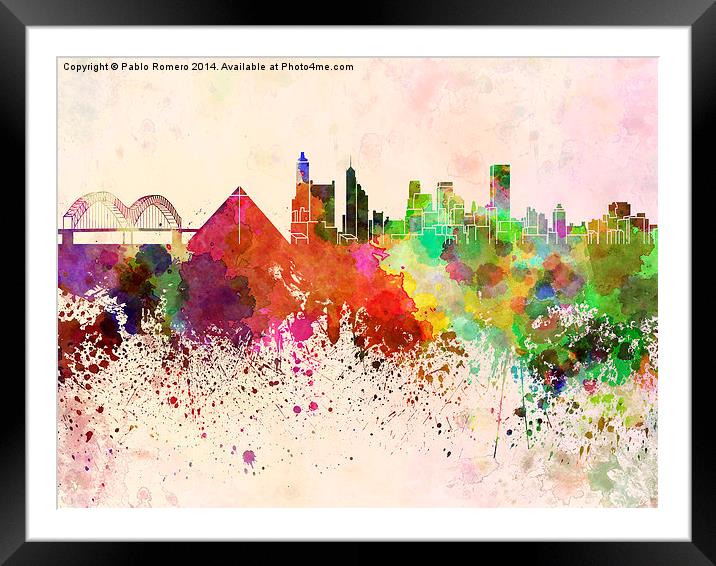 Memphis skyline in watercolor background Framed Mounted Print by Pablo Romero