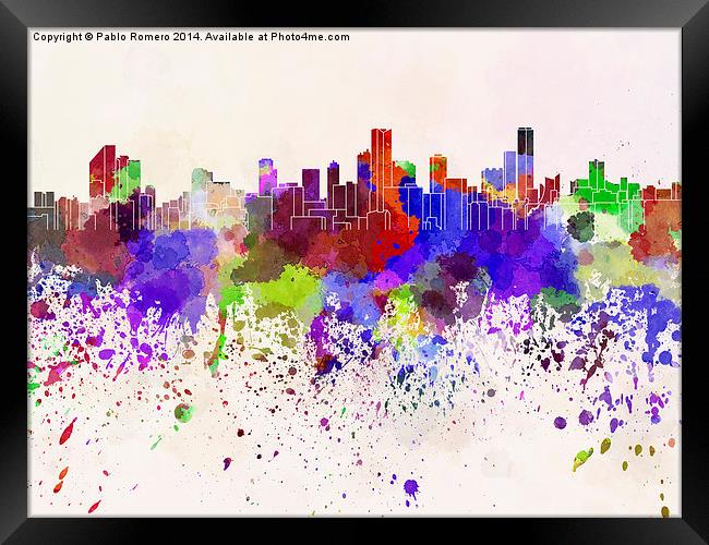 Bogota skyline in watercolor background Framed Print by Pablo Romero