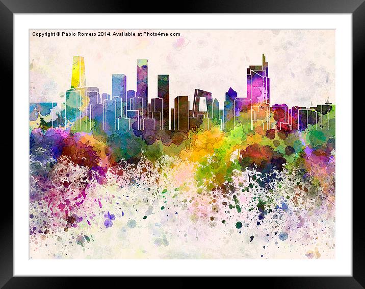Beijing skyline in watercolor background Framed Mounted Print by Pablo Romero