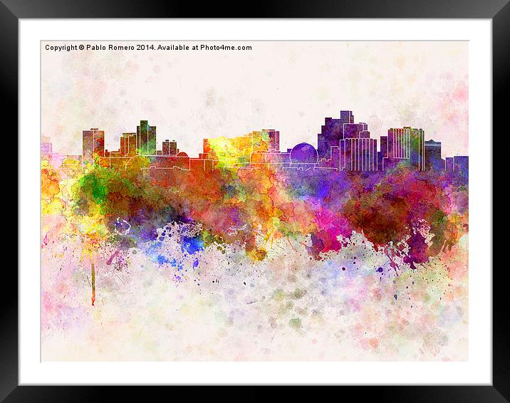 Reno skyline in watercolor background Framed Mounted Print by Pablo Romero