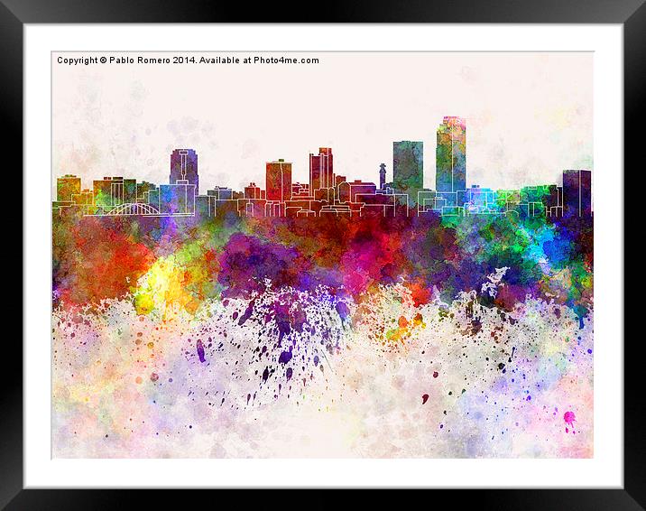 Little Rock skyline in watercolor background Framed Mounted Print by Pablo Romero