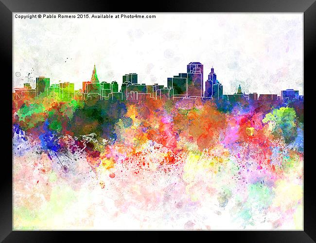 Hartford skyline in watercolor background Framed Print by Pablo Romero