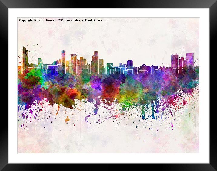 Baltimore skyline in watercolor background Framed Mounted Print by Pablo Romero