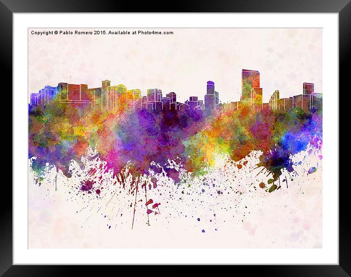 Orlando skyline in watercolor background Framed Mounted Print by Pablo Romero