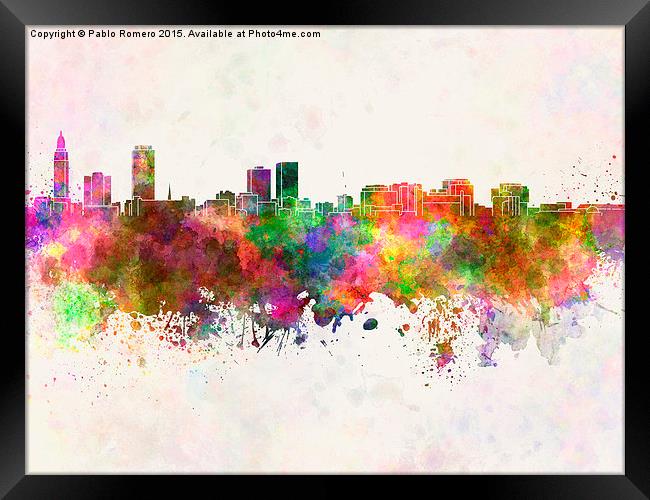 Baton Rouge skyline in watercolor background Framed Print by Pablo Romero