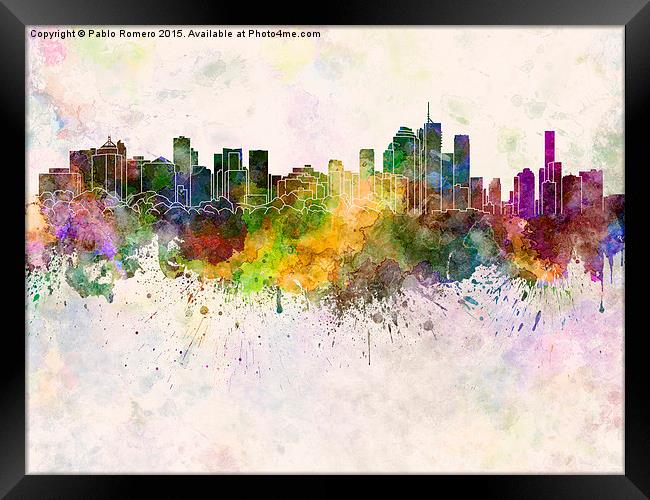 Brisbane skyline in watercolor background Framed Print by Pablo Romero