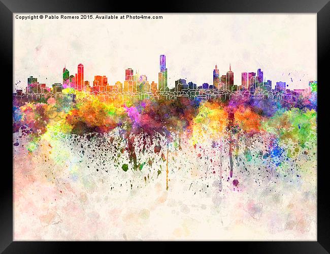 Melbourne skyline in watercolor background Framed Print by Pablo Romero