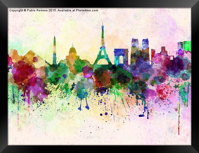 Paris skyline in watercolor background Framed Print by Pablo Romero