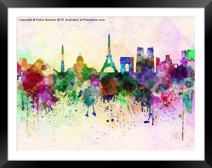 Paris skyline in watercolor background Framed Mounted Print by Pablo Romero