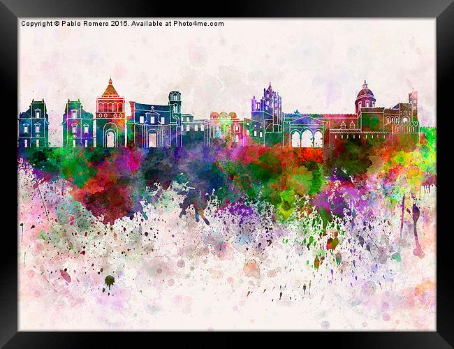Palermo skyline in watercolor background Framed Print by Pablo Romero