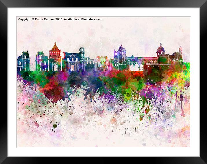 Palermo skyline in watercolor background Framed Mounted Print by Pablo Romero