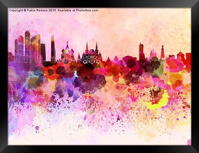 Moscow skyline in watercolor background Framed Print by Pablo Romero