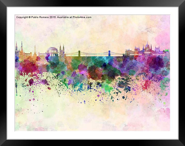 Budapest skyline in watercolor background Framed Mounted Print by Pablo Romero