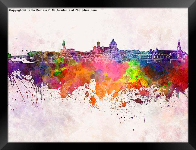 Florence skyline in watercolor background Framed Print by Pablo Romero