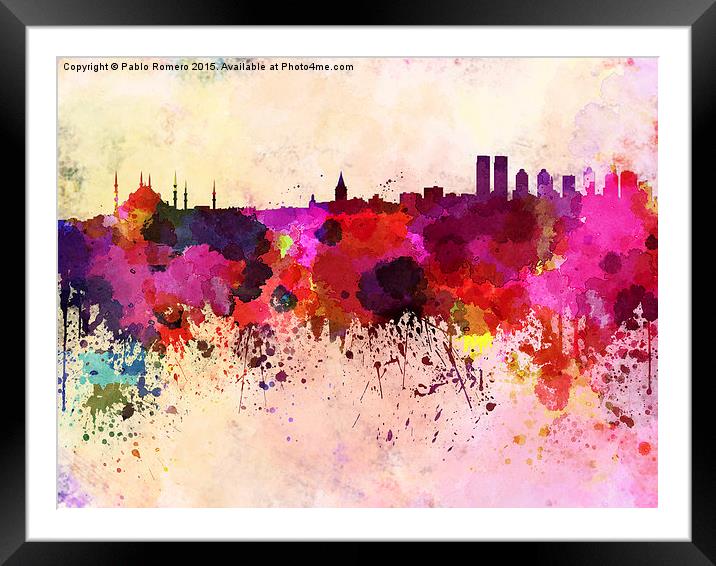 Istanbul skyline in watercolor background Framed Mounted Print by Pablo Romero