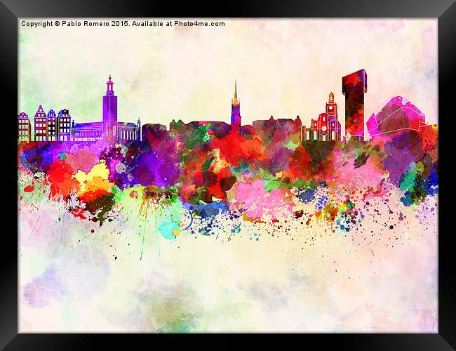 Stockholm skyline in watercolor background Framed Print by Pablo Romero