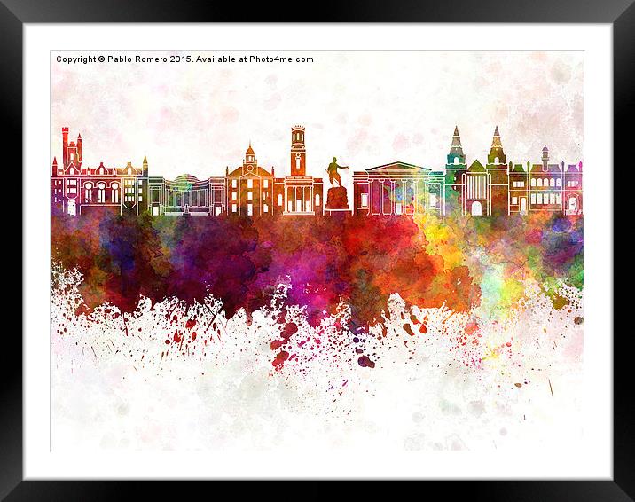 Aberdeen skyline in watercolor background Framed Mounted Print by Pablo Romero