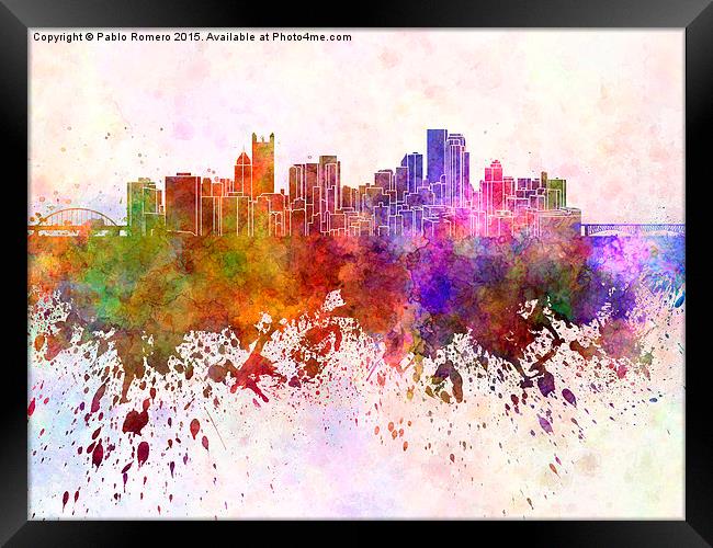Pittsburgh skyline in watercolor background Framed Print by Pablo Romero