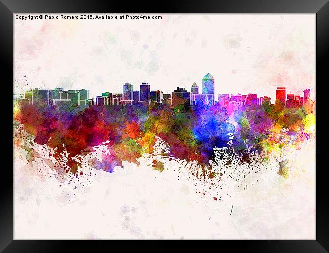 Albuquerque skyline in watercolor background Framed Print by Pablo Romero
