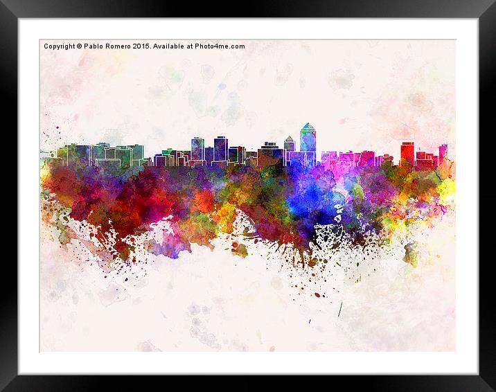 Albuquerque skyline in watercolor background Framed Mounted Print by Pablo Romero