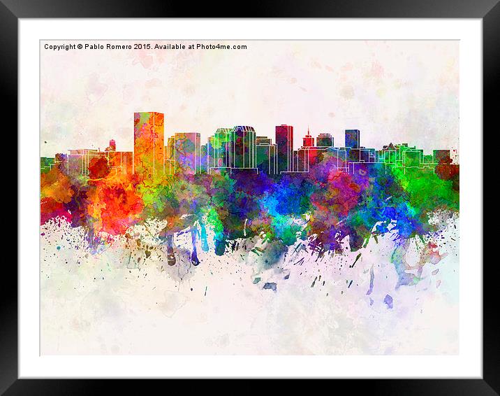 Richmond skyline in watercolor background Framed Mounted Print by Pablo Romero
