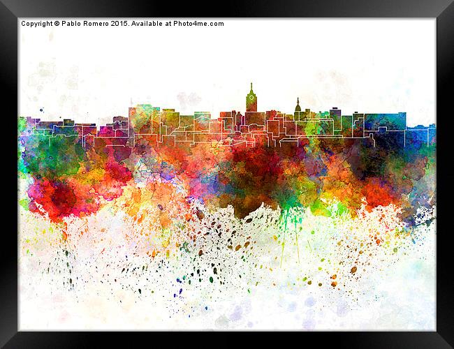 Lansing skyline in watercolor background Framed Print by Pablo Romero