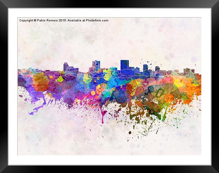 Anchorage skyline in watercolor background Framed Mounted Print by Pablo Romero