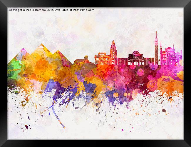 Cairo skyline in watercolor background Framed Print by Pablo Romero