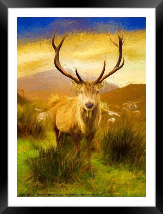 Scottish Deer (Painted) Framed Mounted Print by Alan Simpson