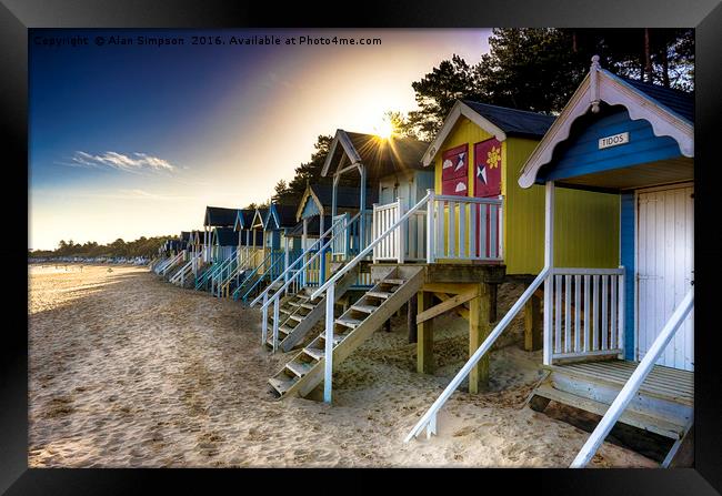 Wells-next-the-Sea Beach Huts Sunrise Framed Print by Alan Simpson