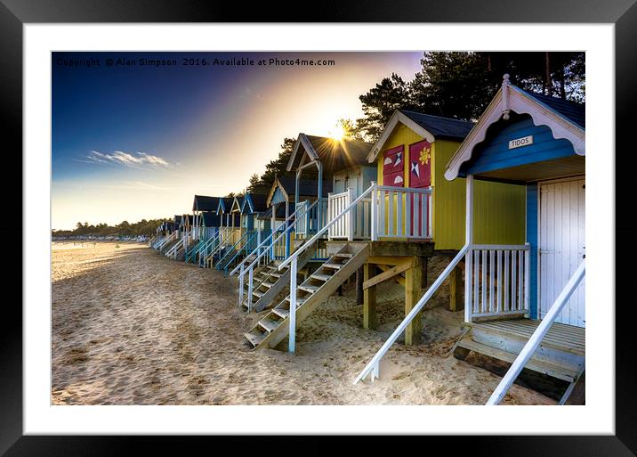 Wells-next-the-Sea Beach Huts Sunrise Framed Mounted Print by Alan Simpson