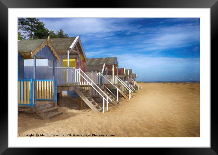 Wells Beach Huts Framed Mounted Print by Alan Simpson
