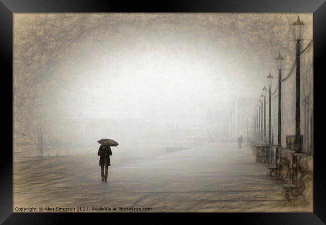 Walking in the rain Framed Print by Alan Simpson