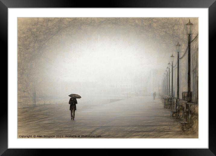 Walking in the rain Framed Mounted Print by Alan Simpson